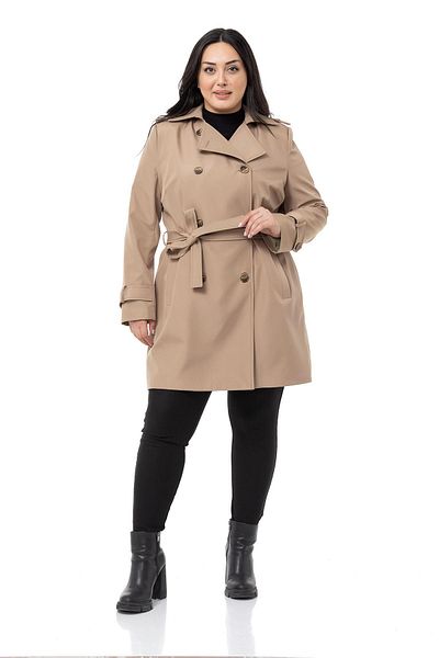 DISENTIS MODEST Παλτό με διπλό στήθος Fleto Pocket Belted Epaulet με επένδυση μπεζ καμπαρντίνα