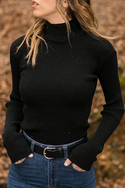XHAN Women's Black Black Half Turtleneck Sweater 9yxk6-41556-02