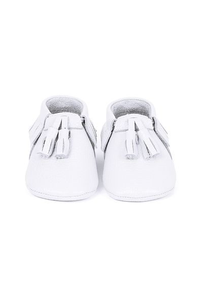 YoYo Junior Genuine Leather White Pompom Detailed Baby Booties