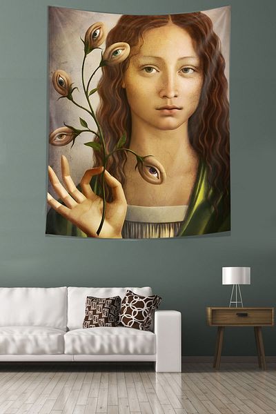linazaitun Eye in the Flower Figures Θεματικό υφασμάτινο υφασμάτινο κάλυμμα τοίχου Ταπετσαρία τοίχου