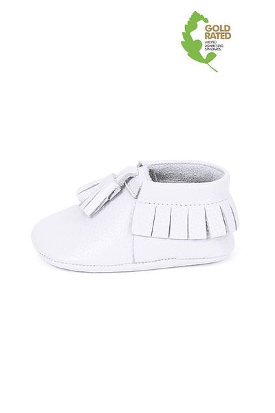 YoYo Junior Genuine Leather White Pompom Detailed Baby Booties