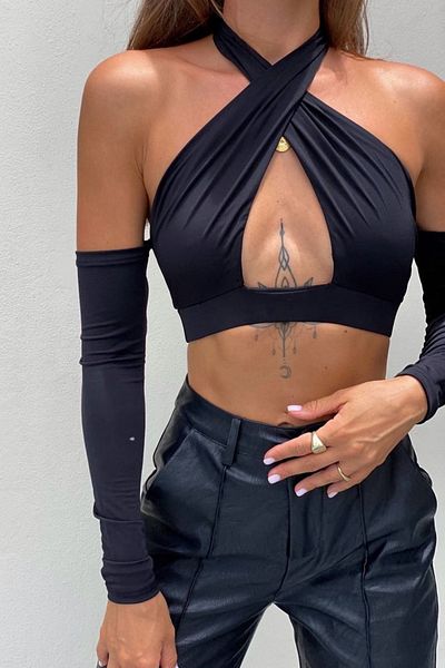 World Fashion Trends WFT1729 Μπλούζα Crop Off Shoulder