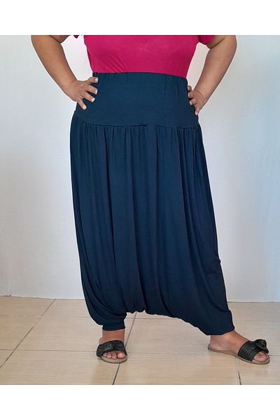 Mertcan Butik Navy blue elastic waistband combed cotton viscose baggy pants