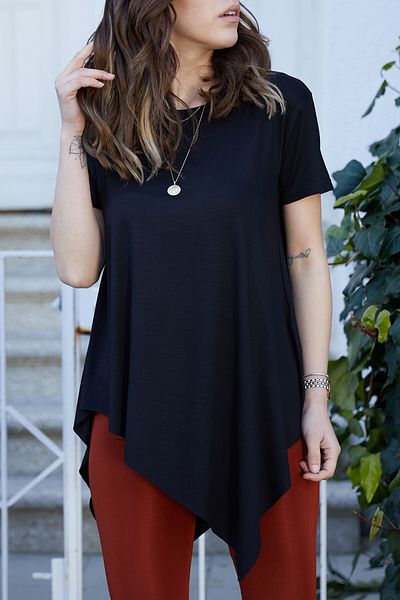XHAN Women's Navy Blue Asymmetric Blouse 0yxk2-43358-14
