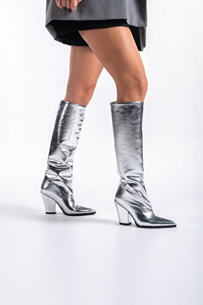AYAKKABI PRENSİ Γυναικείες μπότες Jincy Silver 9 εκ., Μπότες με τακούνι