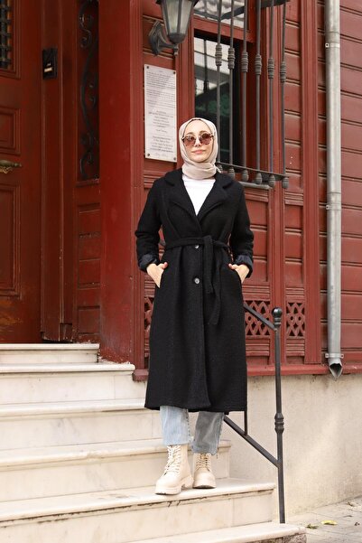 lurex moda معطف من القماش بإبزيم