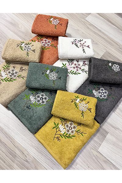 AYHANHOME Cotton 3D Patterned Mother-Daughter 6 Pieces 50x90 Hand Face & 6 Pieces 30x50 Kitchen Towel Set