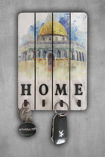 beedene Wooden White Decorative Key Hanger - Mosque Aksa Home