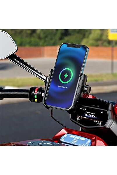SYNOPE Motor Ve Bisiklet Için Su Geçirmez Kablosuz Şarjlı Telefon Tutucu Apar...