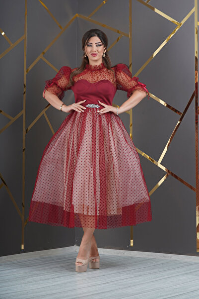 Matik Abiyem Imagine cu model sclipici pe tul mop imprimat pelerina rochie lu...