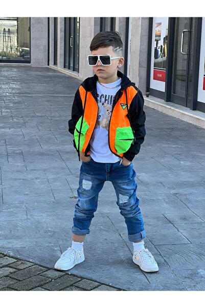 Poyraz Fashion Kids Erkek Çocuk Kot Pantalon Yağmurluk ve Kısa kollu Takım Kombin Bayramlık