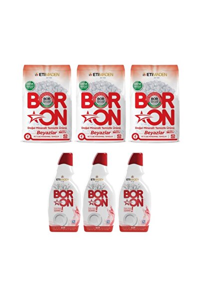 Boron Toz Temizlik Ürünü Beyazlar 3 Adet + Boron Jel Bulaşık Makinesi 3 Adet