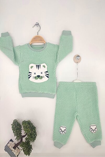 dubi baby Water Green Kitten Patterned 2-Piece Baby Set with Soft Welsoft