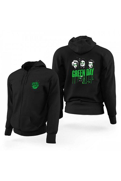 Z zepplin Green Day Green Hearth Черен суитшърт с цип и лимитирана серия с качулка