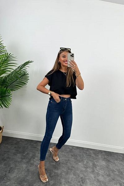 Laluvia Dunkelblaue, lockere Skinny-Jeans aus Lycra