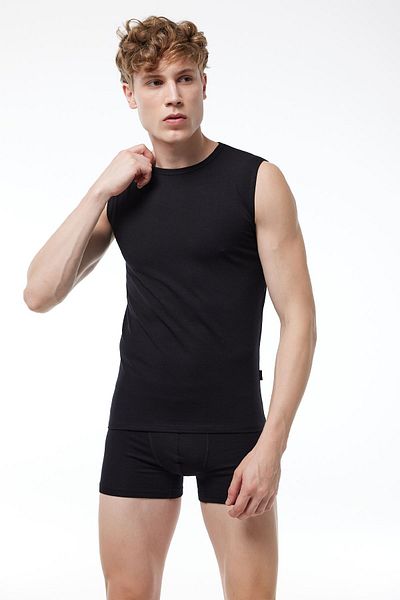 Malabadi Men's Black Round Neck Sleeveless Modal Body 007