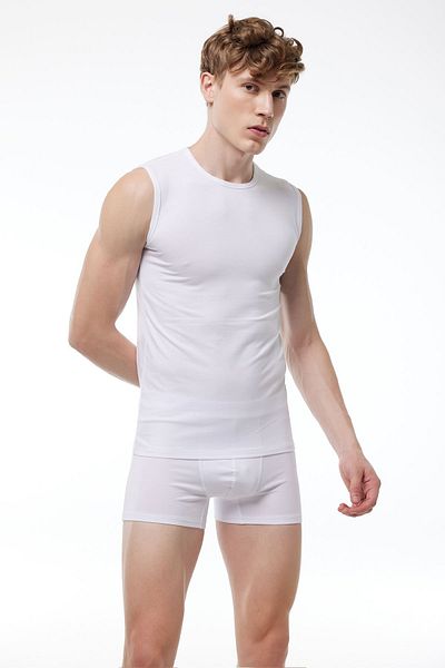 Malabadi Men's White Round Neck Sleeveless Modal Body 007