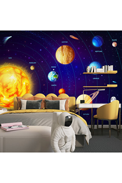 Plustablo Güneş Sistemi Uzay Temalı Çocuk Bebek Odası Poster Duvar Kağıdı, Kreş Anaokulu Duvar Kağıdı