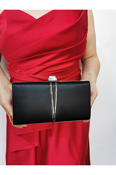 NAZART Γυναικείο σατέν μαύρο βραδινό φόρεμα Clutch Portfolio Χειρός βραδινή τ...