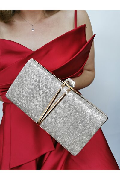 NAZART Women's Laser Gold Gold Evening Dress Clutch Portfolio Handbag Wedding Engagement Evening Bag