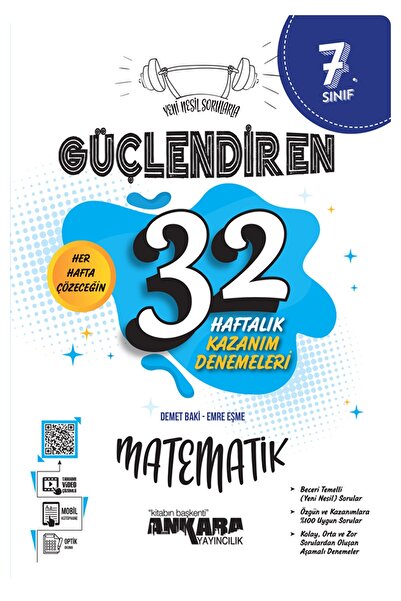 kitabın başkenti ankara yayıncılık 7.Sınıf Güçlendiren 32 Haftalık Matematik Kazanım Denemeleri "Yeni Nesil Sorularla"