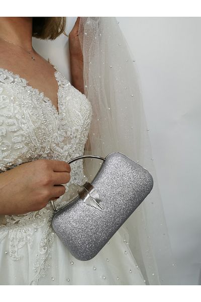 NAZART Γυναικείο βραδινό φόρεμα Kumsim Silver Glitter Clutch Portfolio Χέρι βραδινή τσάντα αρραβώνων γάμου