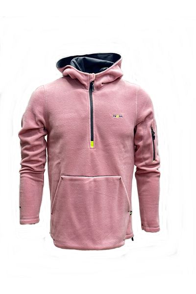 NJM SPORT WEAR Ανδρικό ροζ φλις με μισό φερμουάρ με κουκούλα εξωτερικού χώρου, χειμερινό ιδρώτα
