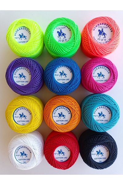fabricorg Cotton Like Number 3 Punch Thread (12 Colors x 20 Gr) Ulukardeşler