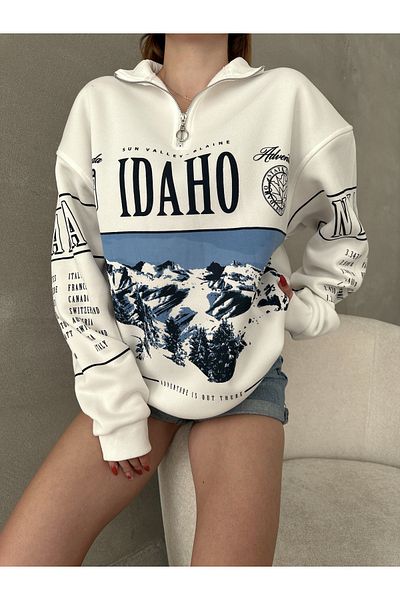 YouLikeButik IDAHO PRINTED ZIPPERED SWEATSHIRT