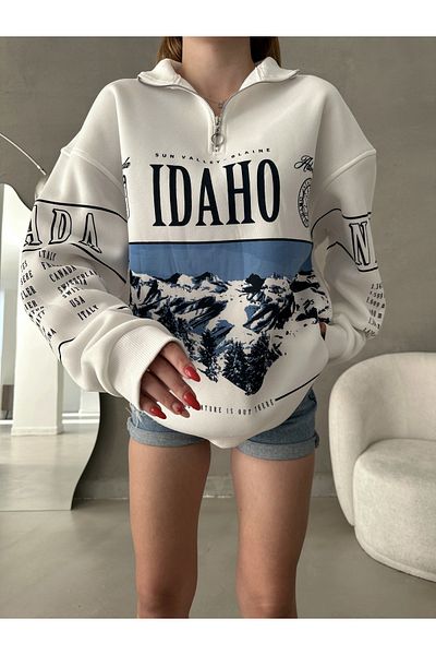 YouLikeButik IDAHO PRINTED ZIPPERED SWEATSHIRT