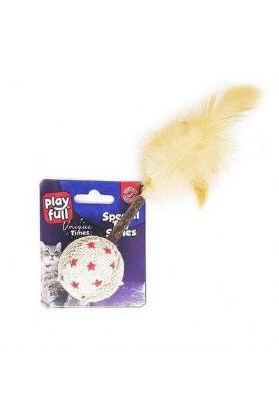 PLAYFULL Wooden Wicker Feather Cat Toy 17 Cm