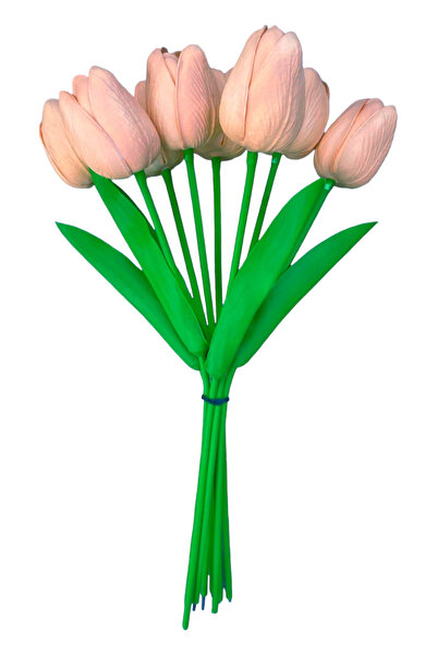 OZİHOUSE Artificial Flower 8 Pcs Salmon Pink Wet Tulip
