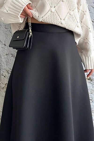 VAOV Stil cu fermoar cu talie înaltă, fără model, și fustă lungă evazată Scuba