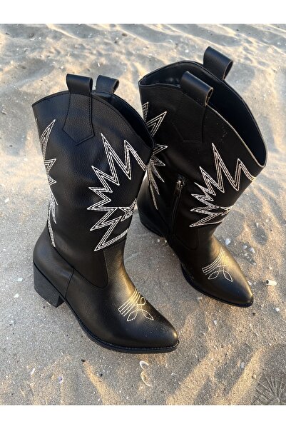 MYVOLANTE أحذية رعاة البقر النسائية السوداء