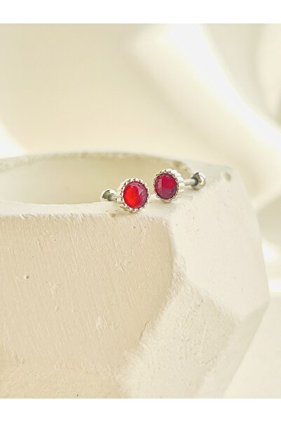 BY DİLEK ÇETİN ACCESSORY Çelik kırmızı Taşlı Kıkırdak helix tragus piercing (...