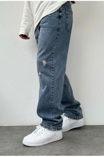 Denim Shorty Φαρδύ μπλε τζιν παντελόνι με σκισίματα