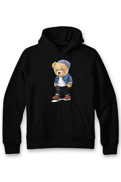 ADA BEBEK ÇOCUK Hanorac pentru copii, unisex, supradimensionat, cu imprimeu de urs cu pălărie