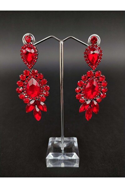 Genel Markalar Kırmızı Kristal Taşlı Kına Düğün Gelin Küpesi – Bijuteri Küpe – Bijuteri Küpe – Bijuteri Küpe