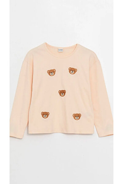 LC Waikiki Dívčí tričko s dlouhým rukávem a vyšívaným výstřihem