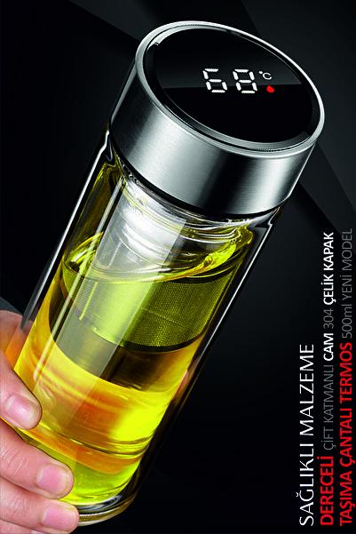MIL SWIPE Dijital Led Sıcaklık Göstergeli Dereceli Akıllı Çiftkat Cam Bebek Süt Mama Çay Kahve Termos