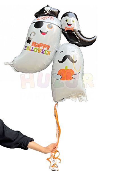 Huzur Party Store Halloween Foil Balloon 100X95 cm 3 Pieces Ghosts White Blac...