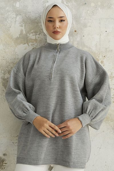 InStyle Sara cipzáras kötöttáru tunika - szürke