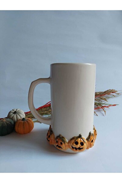 Atölye Paralian Halloween Balkabağı/Balkabak Büyük El Yapımı Kahve/Bira Seramik Kupa Cadı Cadılar Bayramı (550 ml)