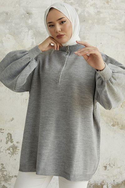 InStyle Sara cipzáras kötöttáru tunika - szürke