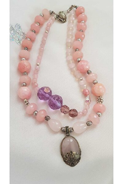 Pembe Kuvars Taşlı Kolye