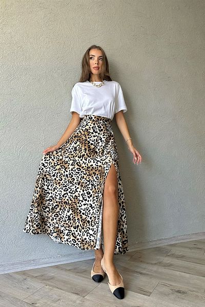 Seda Yalçın Atelier Brown-Black Slit Detailed Leopard Patterned Skirt