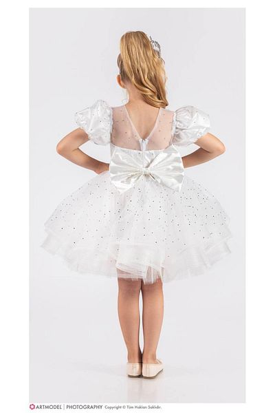 Sare Çocuk Giyim Βραδινό φόρεμα Princess Fluffy Girl Παιδικό Λευκό Νυφικό