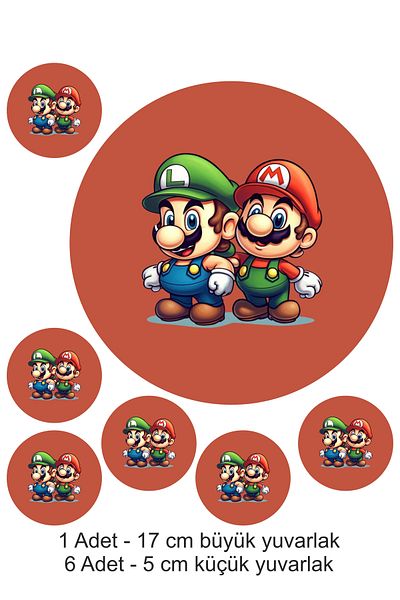 Atölye7Tasarım 7 Pieces Cute Super Mario Brothers - A4 Edible Cookies Sugar Dough Paper Print