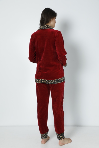 Miss Dünya Lissa Burgundy Front Buttoned Velvet Maternity and Maternity Pajamas Set