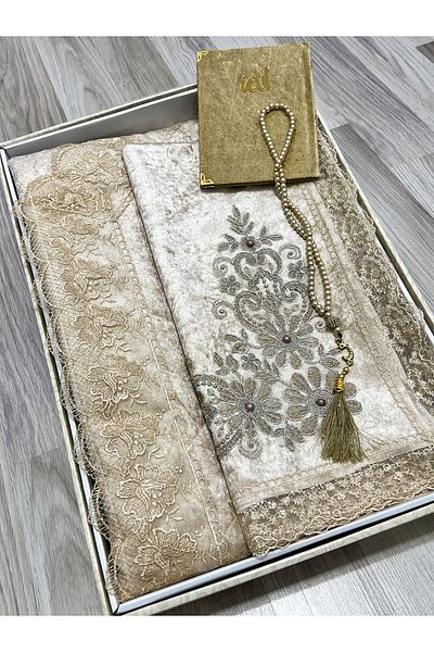 AYHANHOME Σετ χαλιών προσευχής 4 τεμαχίων Dowry Bundle Boxed Velvet Laced Σετ γαμπρού νύφης